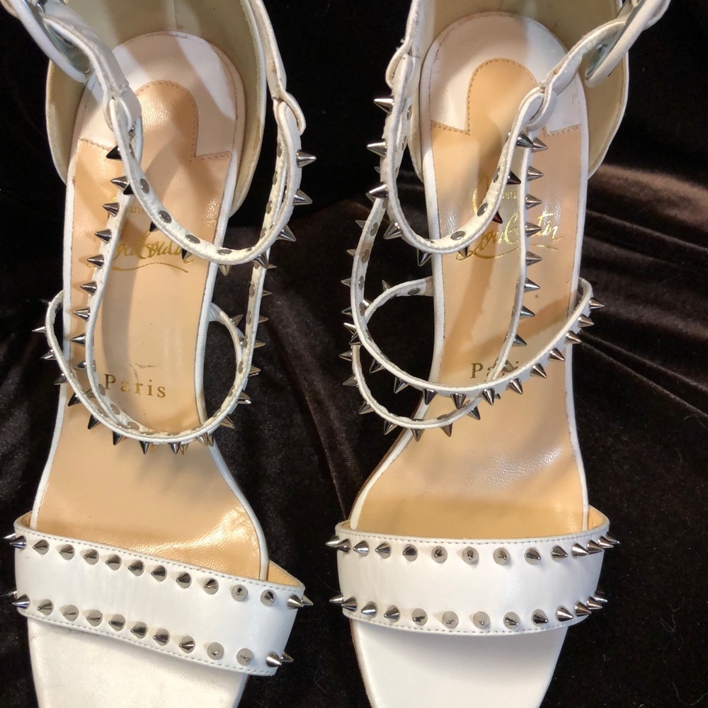Christian Louboutin White Studded Strappy Spike Heels
